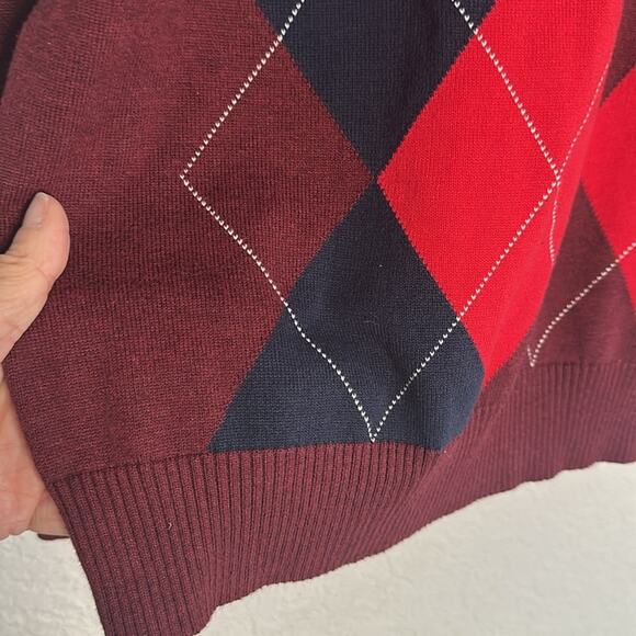 Old Navy Burgundy Red Argyle Sweater V Neck Golf Caddyshack Preppy Gilmore XL - Picture 5 of 7